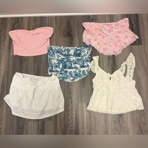 SHEIN Crop Tops Set - White, Cream, Pink, Blue Floral